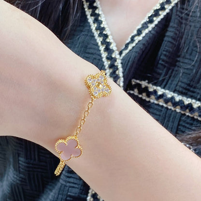 [Noble Jewelry]CLOVER 5 MOTIF DIAMOND PINK MOP PINK GOLD BRACELET