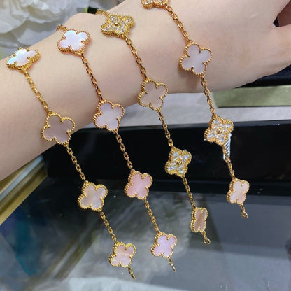 [Noble Jewelry]CLOVER 5 MOTIF DIAMOND PINK MOP PINK GOLD BRACELET