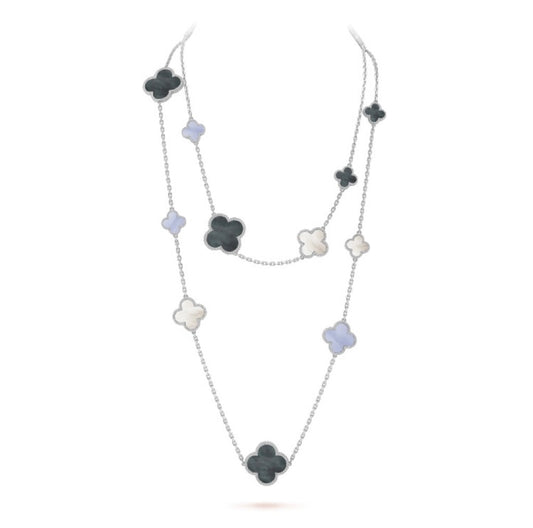 [Noble Jewelry]CLOVER 16 MOTIF CHALCEDONY MOP SILVER NECKLACE