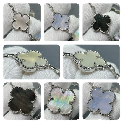 [Noble Jewelry]CLOVER 16 MOTIF CHALCEDONY MOP SILVER NECKLACE