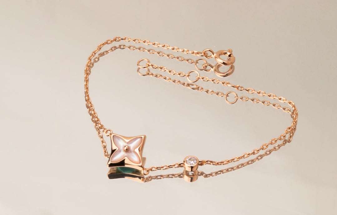 [Noble Jewelry]STAR PINK MOP 1 DIAMOND PINK GOLD NECKLACE