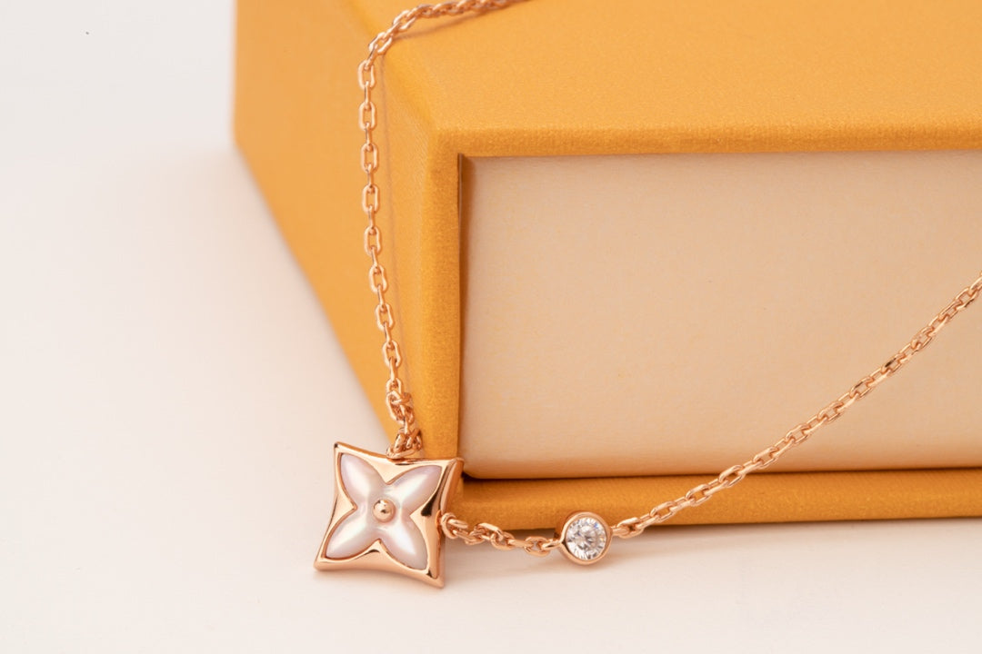 [Noble Jewelry]STAR PINK MOP 1 DIAMOND PINK GOLD NECKLACE