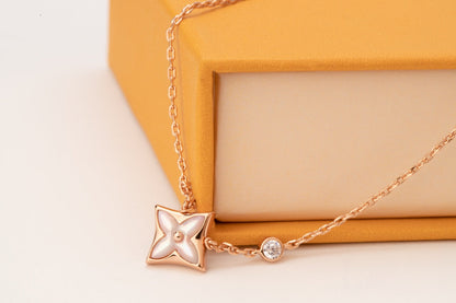 [Noble Jewelry]STAR PINK MOP 1 DIAMOND PINK GOLD NECKLACE