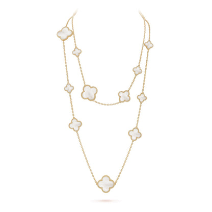 [Noble Jewelry]CLOVER 16 MOTIF WHITE MOP GOLD NECKLACE