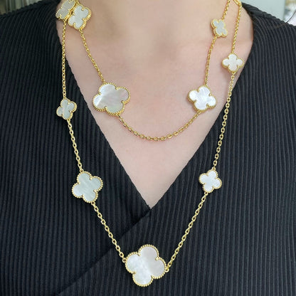 [Noble Jewelry]CLOVER 16 MOTIF WHITE MOP GOLD NECKLACE