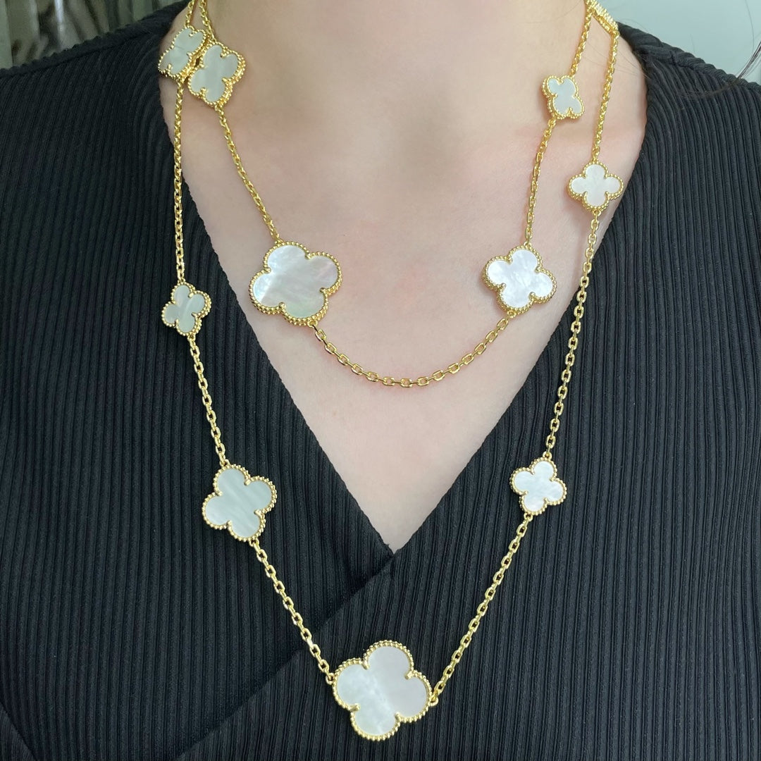 [Noble Jewelry]CLOVER 16 MOTIF WHITE MOP GOLD NECKLACE