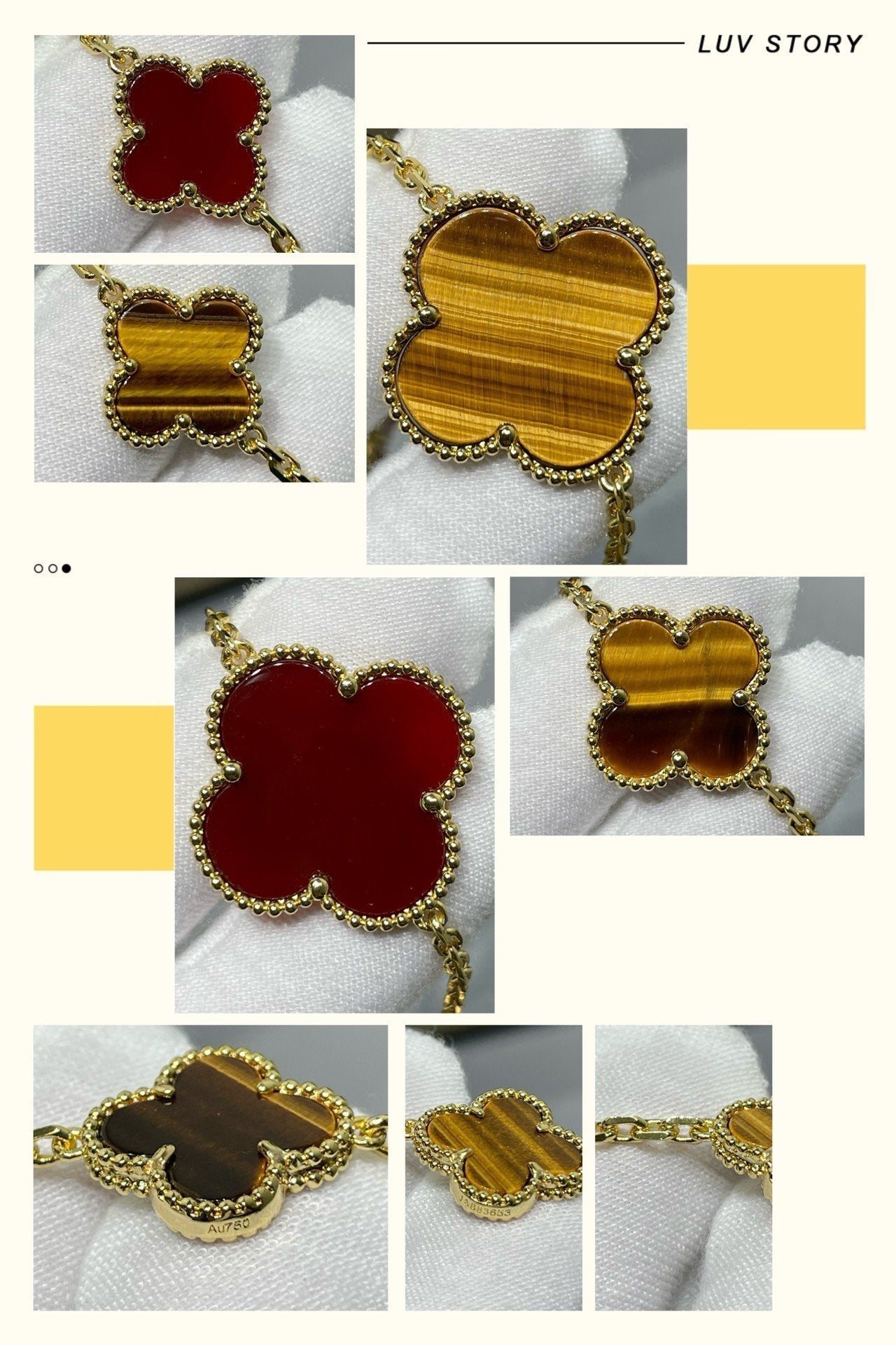 [Noble Jewelry]CLOVER 16 MOTIF CARNELIAN TIGER EYE ROSE GOLD NECKLACE