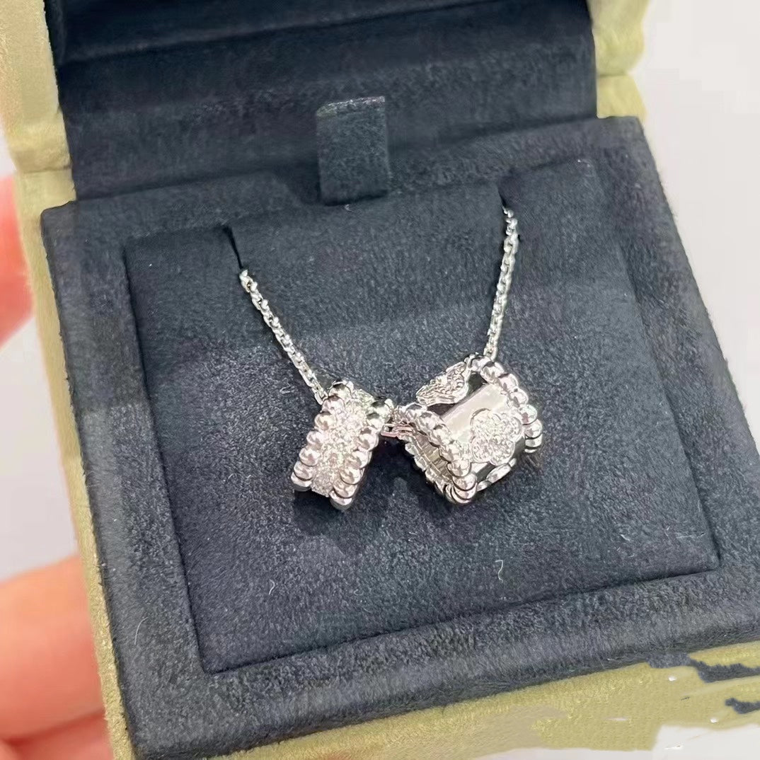 [Edler Schmuck] PERLEE DOPPEL ANHÄNGER SILBER DIAMANT HALSKETTE