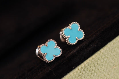 [Noble Jewelry]CLOVER MINI TURQUOISE SILVER STUD EARRINGS