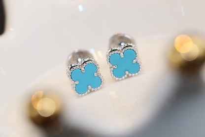 [Noble Jewelry]CLOVER MINI TURQUOISE SILVER STUD EARRINGS