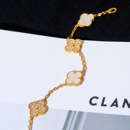 [Noble Jewelry]CLOVER BRACELET 5 MOTIF WHITE MOP DIAMOND