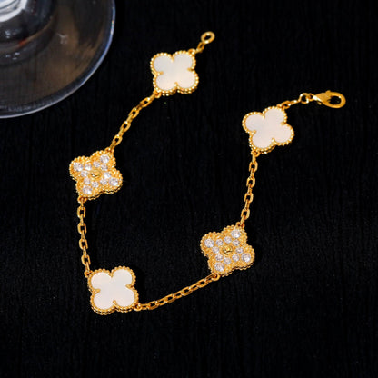 [Noble Jewelry]CLOVER BRACELET 5 MOTIF WHITE MOP DIAMOND