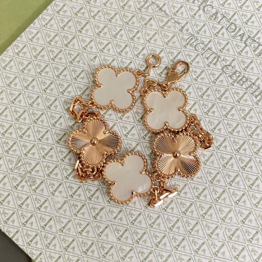 [Noble Jewelry]CLOVER BRACELET 5 MOTIF WHITE MOP PINK GOLD