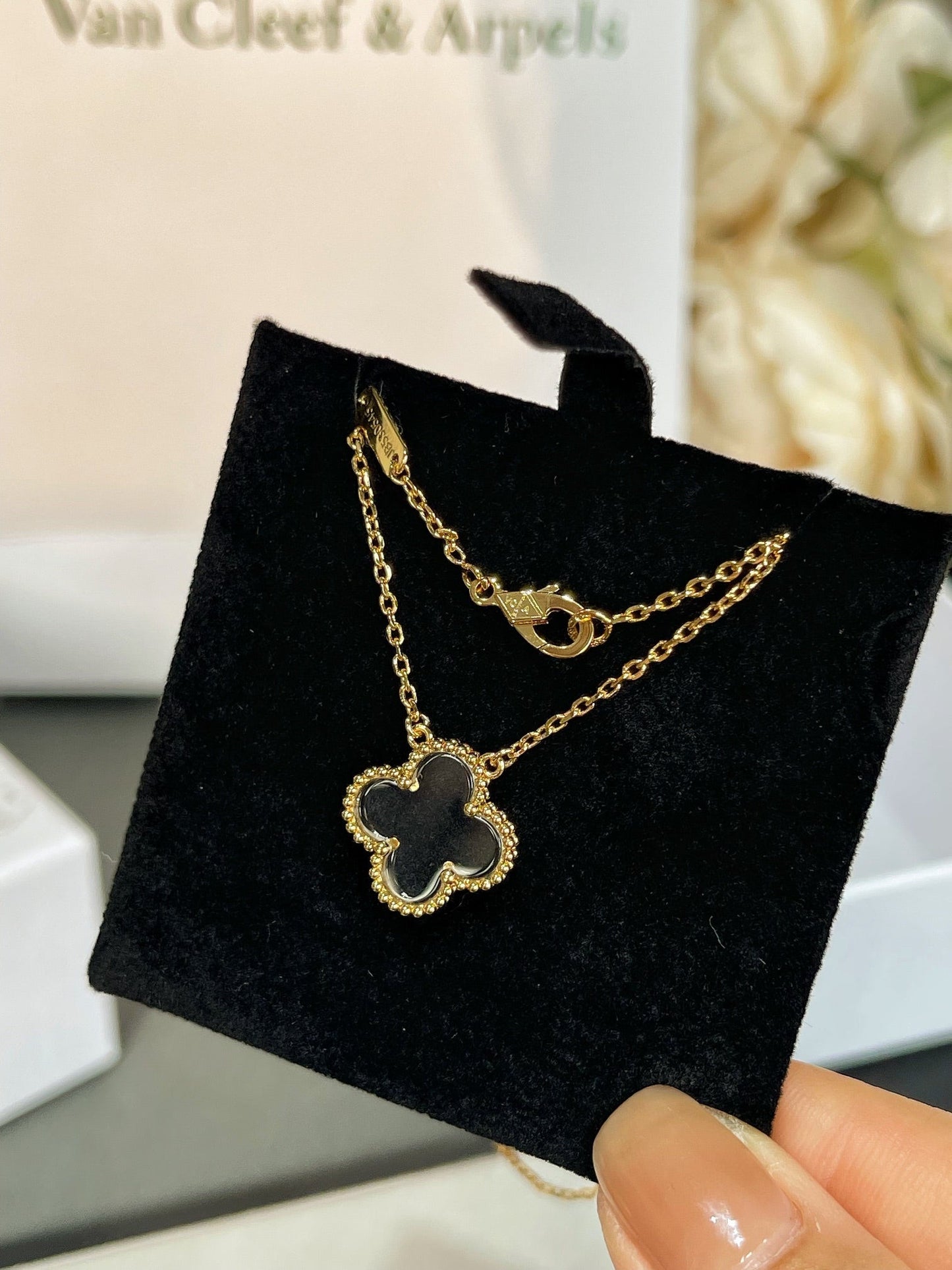 [Noble Jewelry]CLOVER ROCK CRYSTAL ROSE GOLD NECKLACE