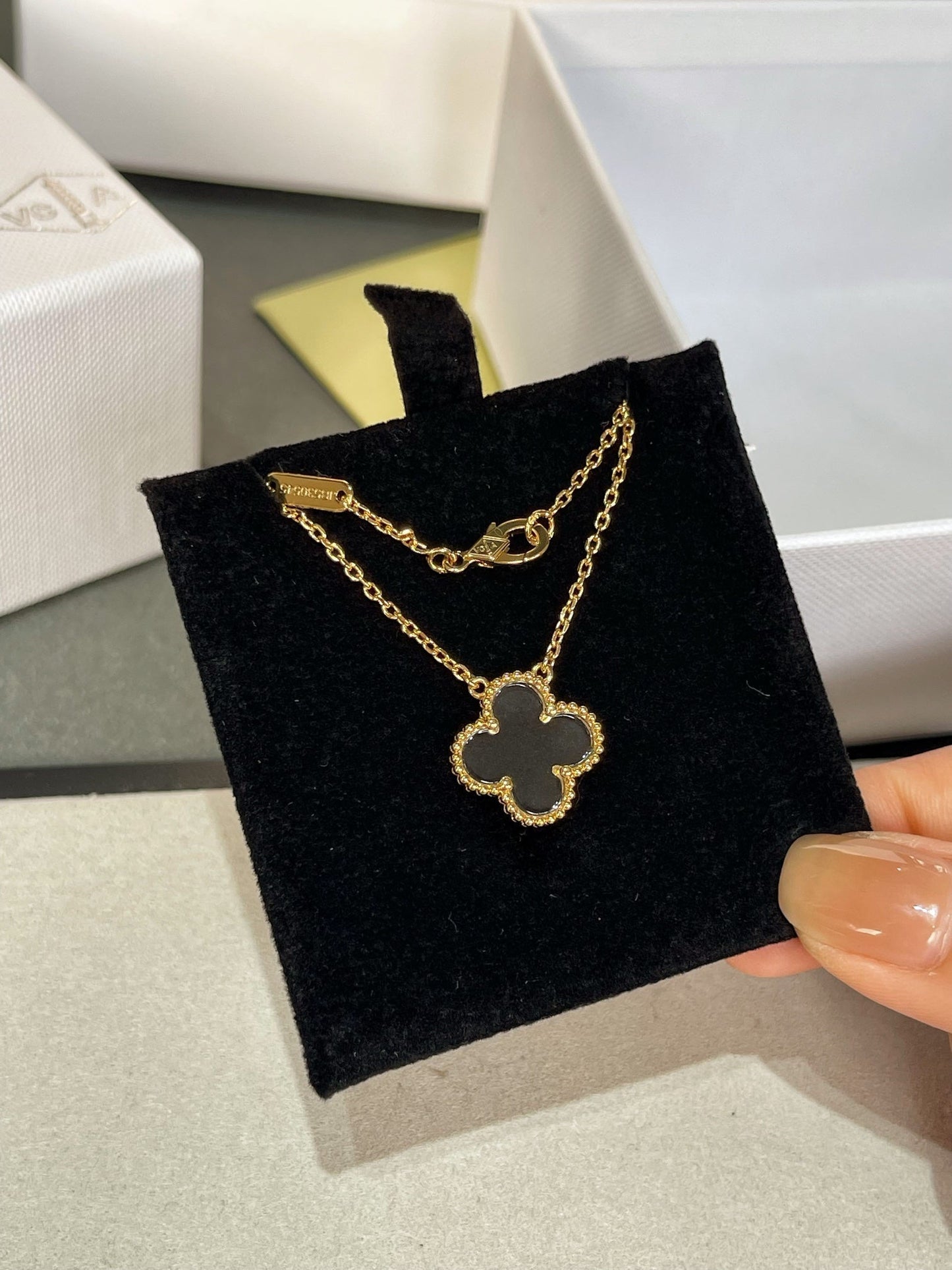 [Noble Jewelry]CLOVER ROCK CRYSTAL ROSE GOLD NECKLACE