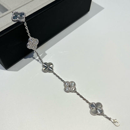 [Noble Jewelry]CLOVER 5 MOTIF SILVER DIAMOND BRACELET