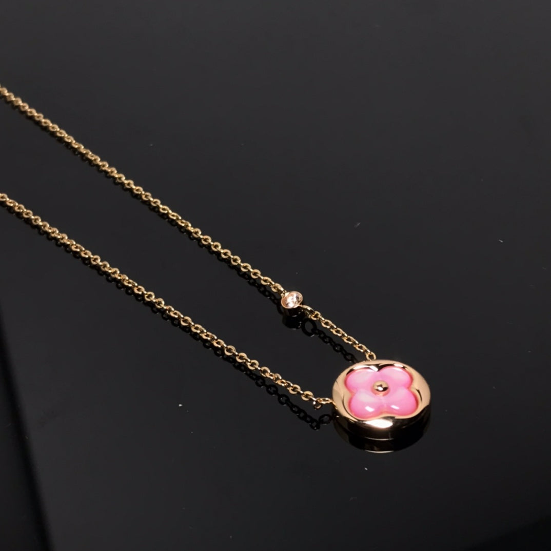 [Noble Jewelry]COLOR BLOSSOM PINK MOP SUN GOLD NECKLACE