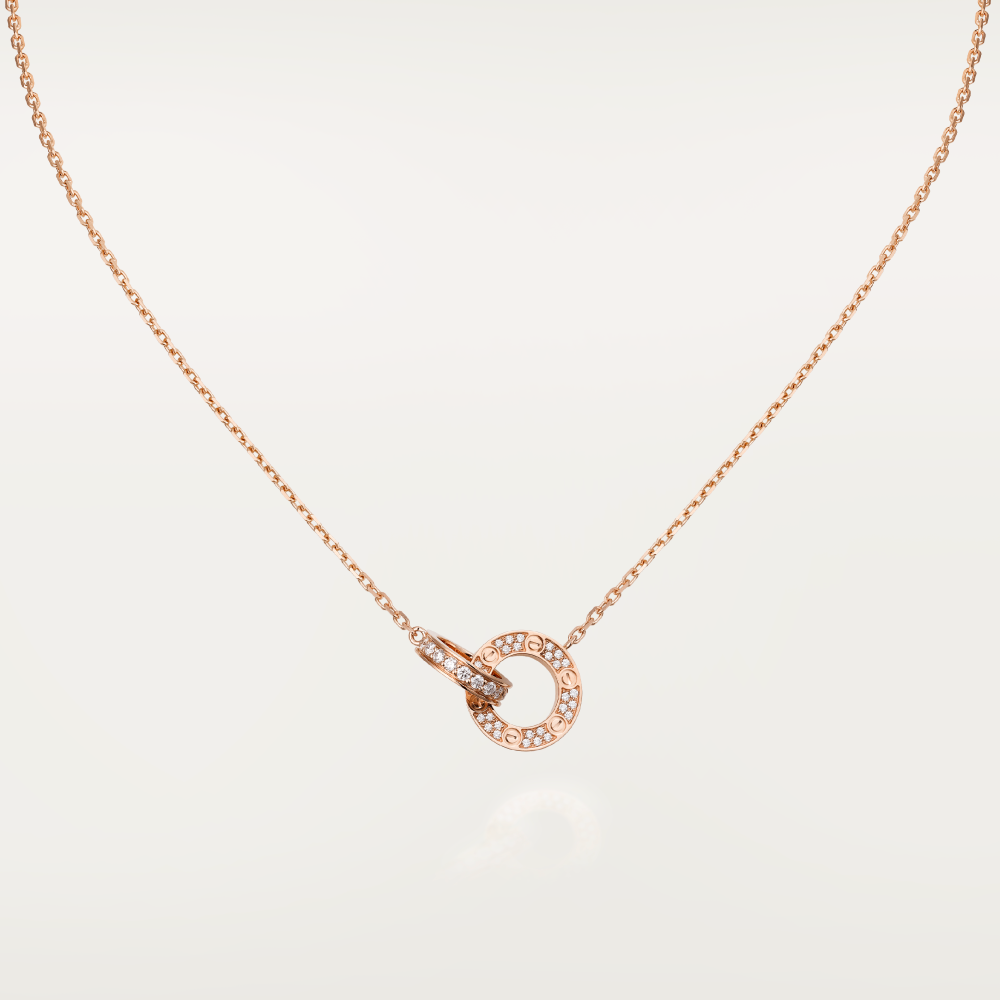 [Noble Jewelry]LOVE 7.6MM NECKLACE ROSE GOLD AND SILVER  FULL DIAMOND