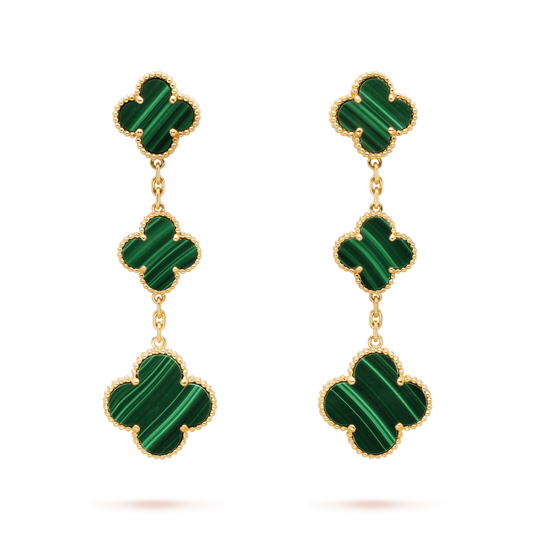 [Noble Jewelry]CLOVER MALACHITE 3 MOTIFS GOLD