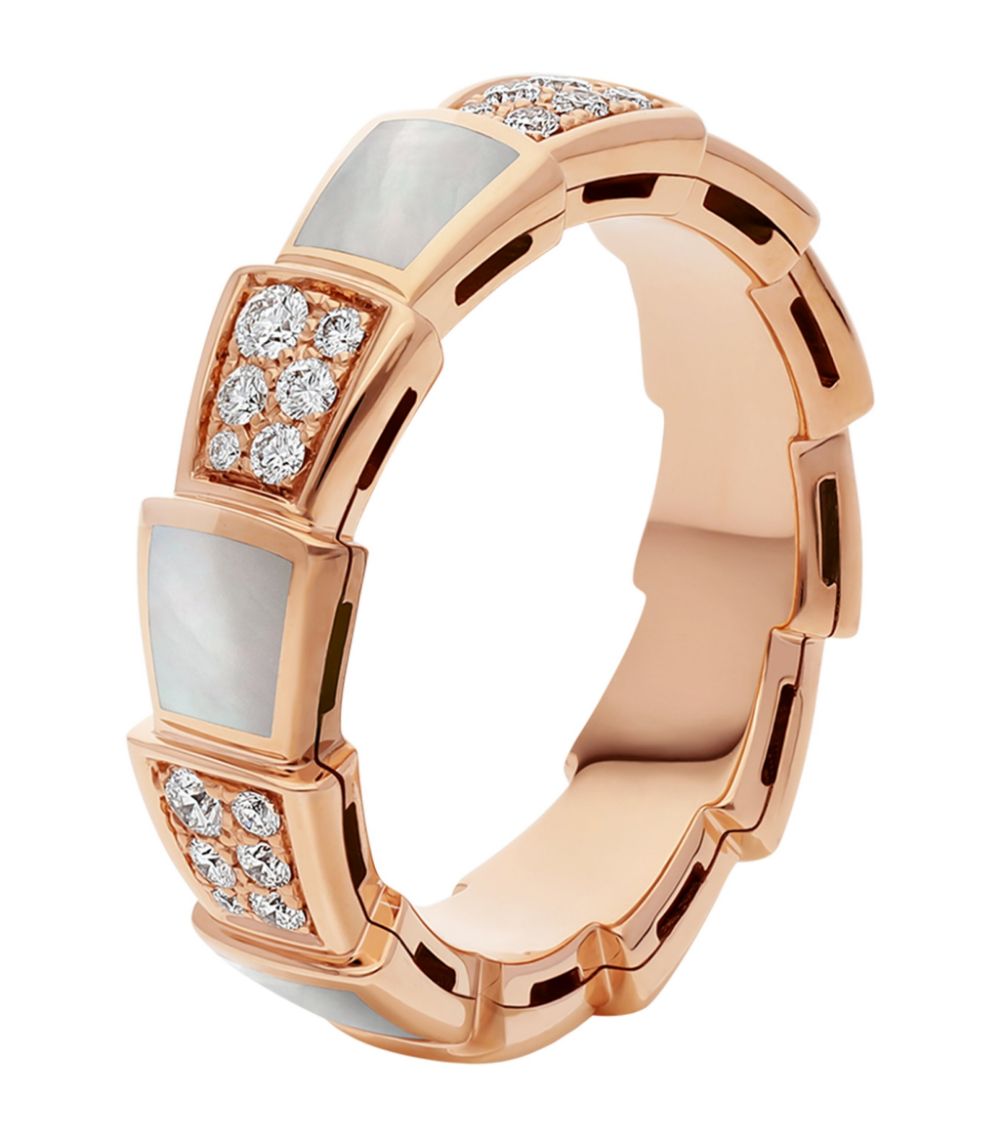 [Noble Jewelry]SERPENTI RING PINK GOLD MOP DIAMOND PAVED 4MM