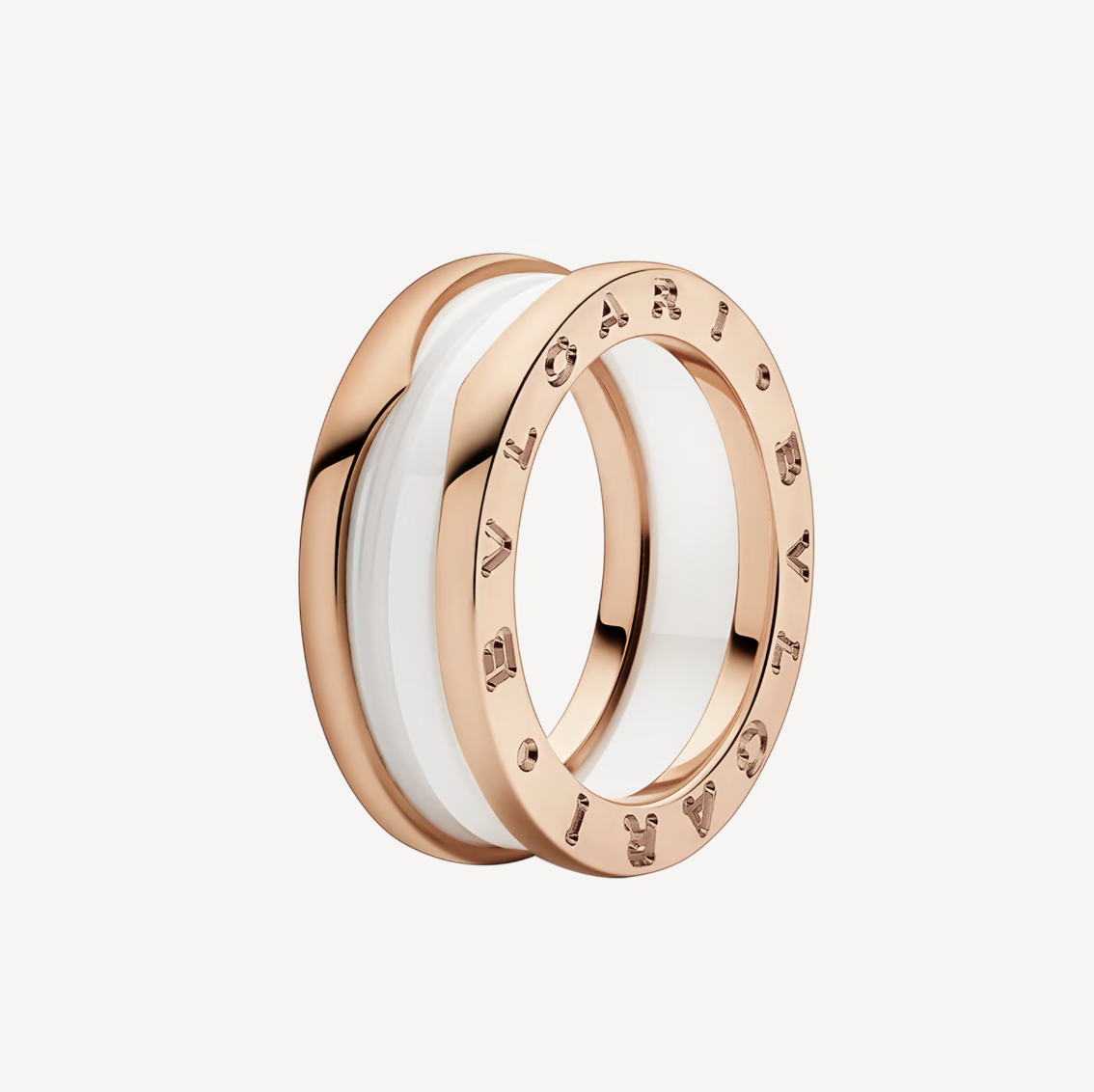 [Noble Jewelry]ZERO 1 TWO-BAND LOOPS AND WHITE CERAMIC SPIRAL PINK GOLD RING