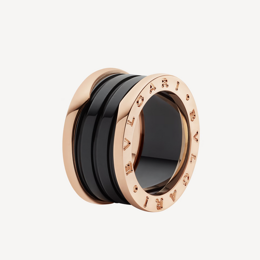 [Noble Jewelry]ZERO 1 FOUR-BAND LOOPS AND BLACK CERAMIC SPIRAL PINK GOLD RING