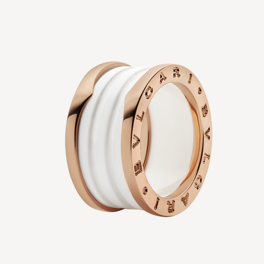 [Noble Jewelry]ZERO 1 FOUR-BAND LOOPS AND WHITE CERAMIC SPIRAL PINK GOLD RING