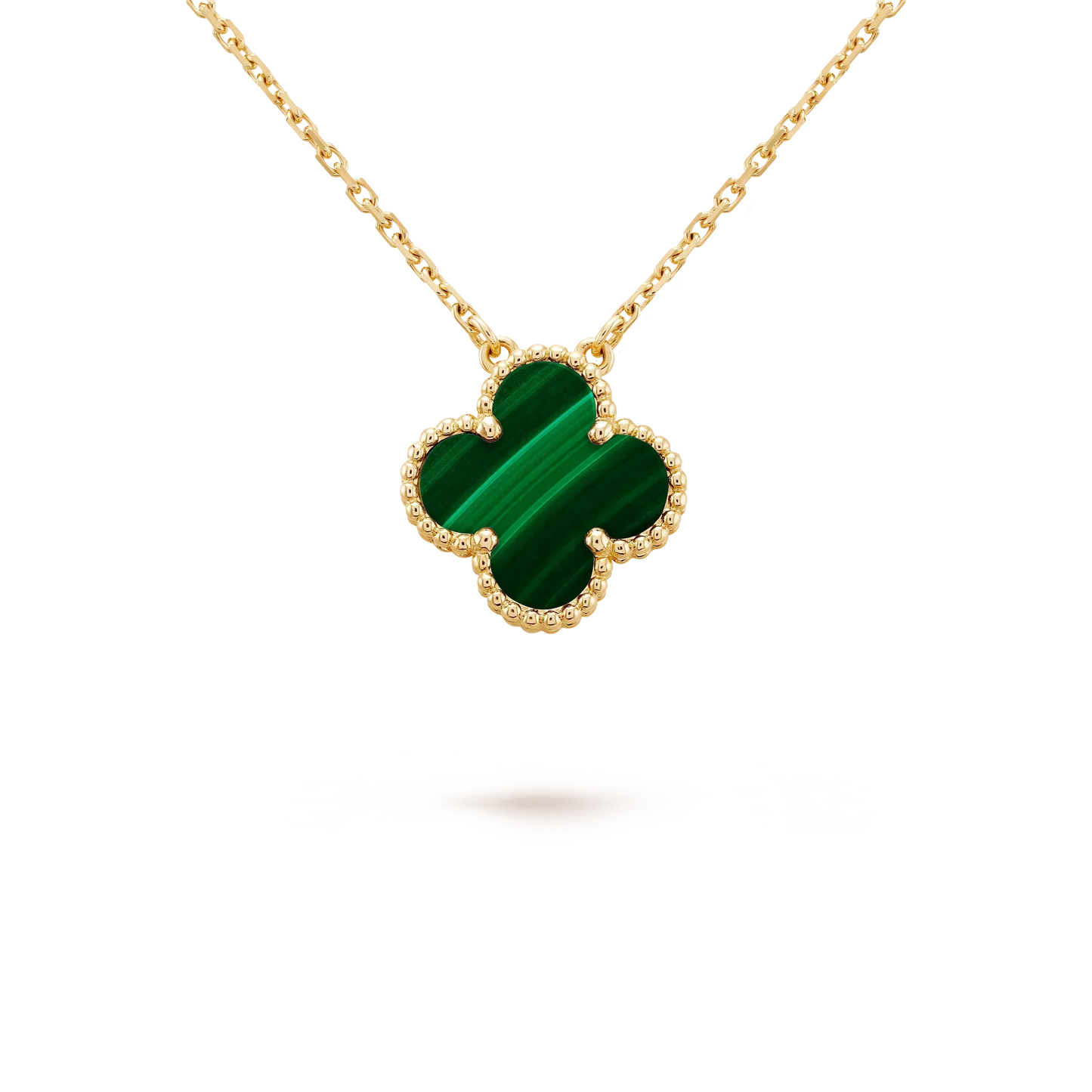 [Noble Jewelry]CLOVER 15MM MALACHITE SINGLE FLOWER  NECKLACE