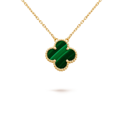 [Noble Jewelry]CLOVER 15MM MALACHITE SINGLE FLOWER  NECKLACE