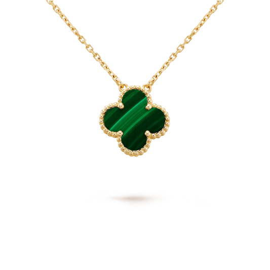 [Noble Jewelry]CLOVER 15MM MALACHITE SINGLE FLOWER  NECKLACE