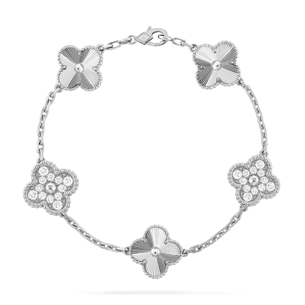 [Noble Jewelry]CLOVER 5 MOTIF SILVER DIAMOND BRACELET