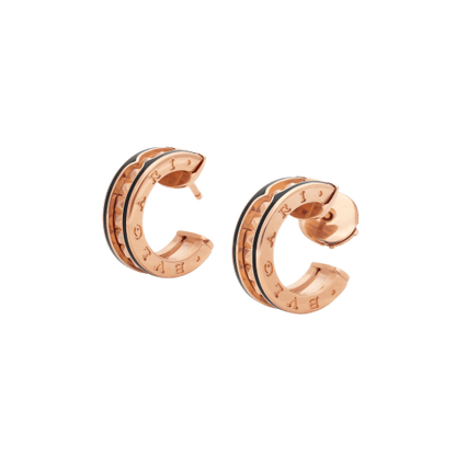 [Noble Jewelry]ZERO 1 ROCK PINK GOLD EARRINGS WITH STUDDED SPIRAL AND BLACK CERAMIC