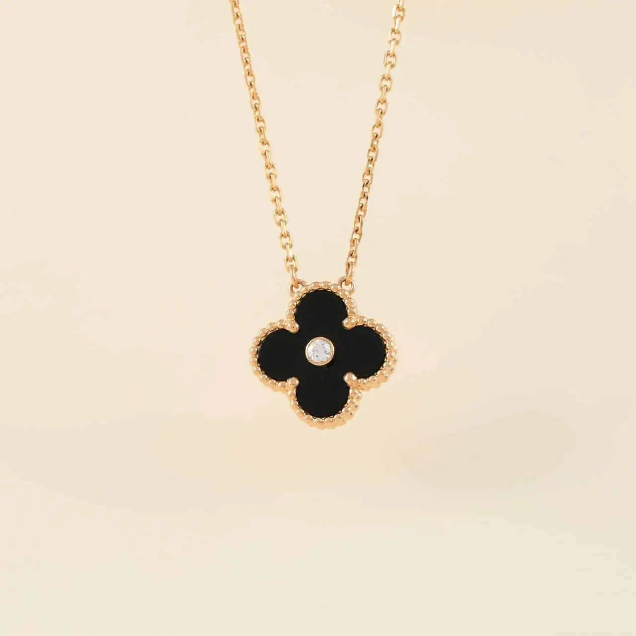 [Edler Schmuck]CLOVER 15MM DIAMANT-ONYX-HALSKETTE