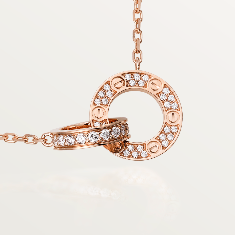 [Noble Jewelry]LOVE 7.6MM NECKLACE ROSE GOLD AND SILVER  FULL DIAMOND