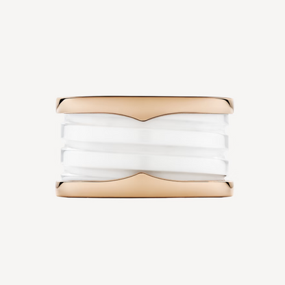 [Noble Jewelry]ZERO 1 FOUR-BAND LOOPS AND WHITE CERAMIC SPIRAL PINK GOLD RING