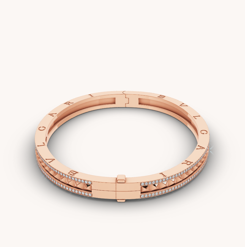 [Noble Jewelry]ZERO 1 SPIRAL AND PAVED DIAMOND PINK GOLD BRACELET