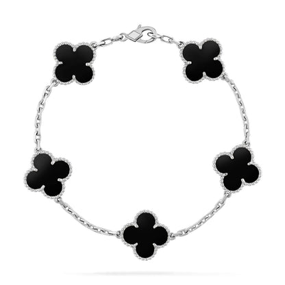 [Edler Schmuck]CLOVER 5 MOTIV ONYXS ARMBAND SILBER 