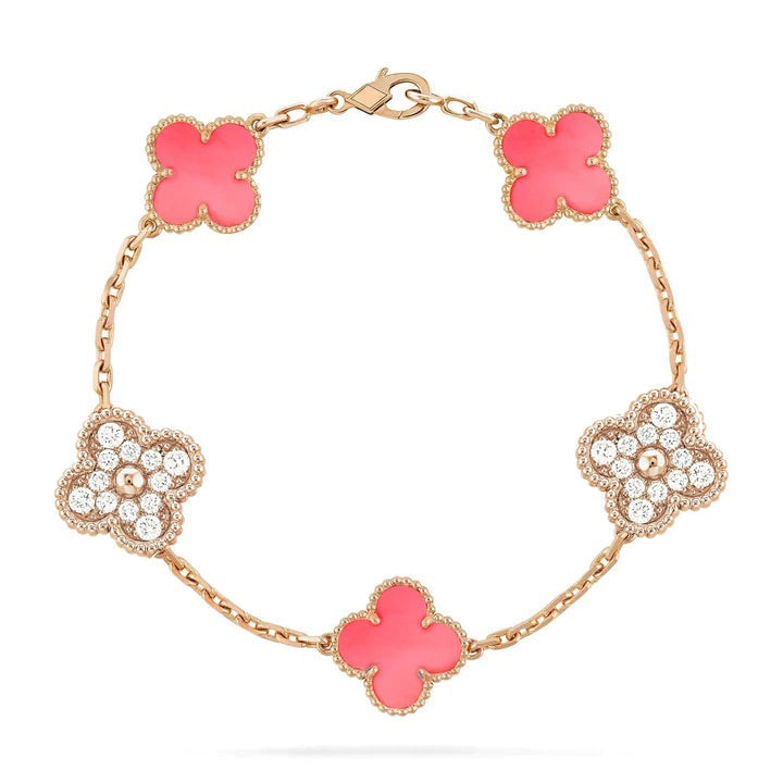 [Edler Schmuck] CLOVER 5 MOTIV DIAMOND PINK MOP PINK GOLD ARMBAND