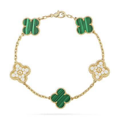 [Noble Jewelry]CLOVER  5 MOTIF MALACHITE DIAMOND BRACELET