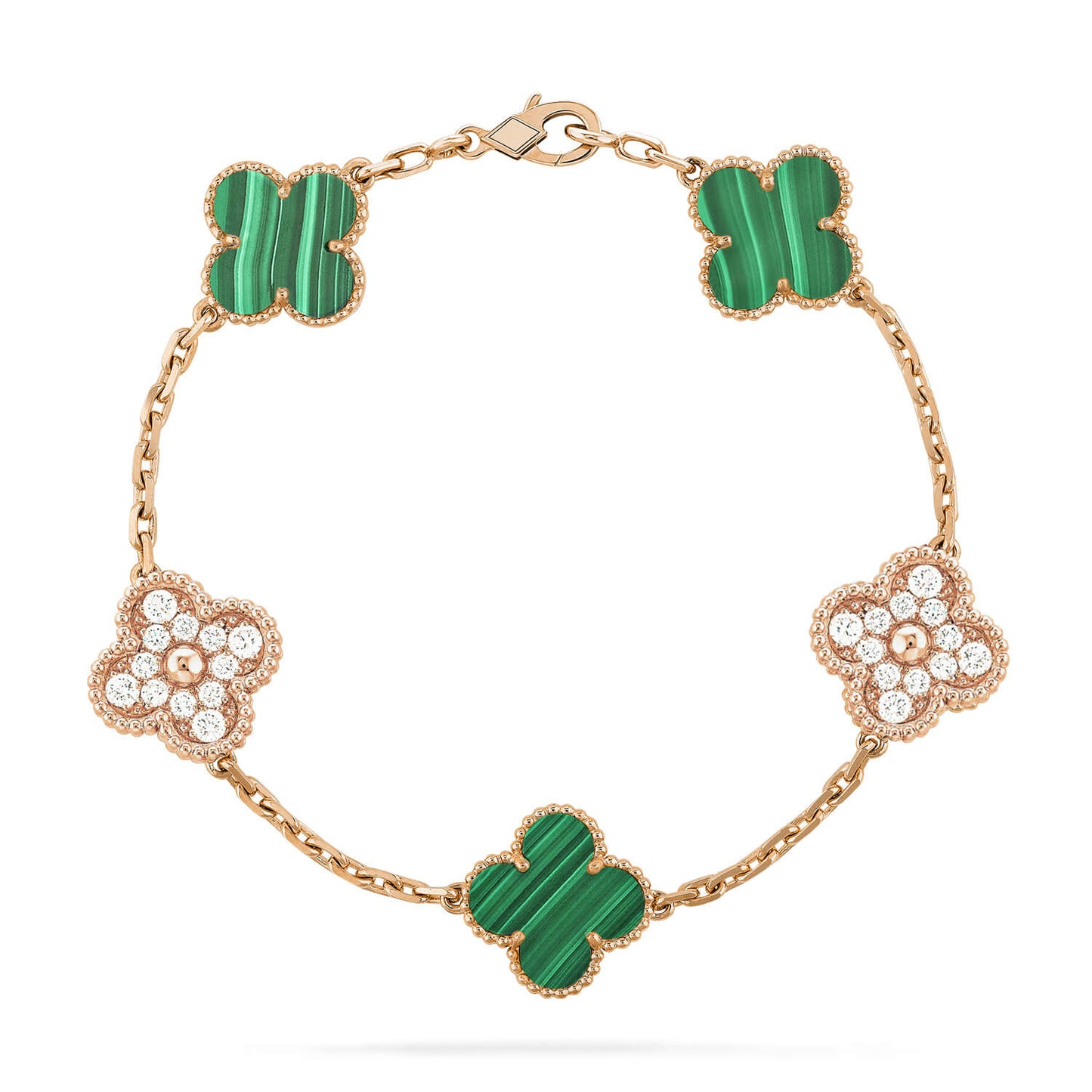 [Noble Jewelry]CLOVER  5 MOTIF MALACHITE DIAMOND BRACELET