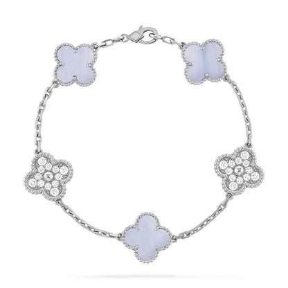 [Noble Jewelry]CLOVER  5 MOTIF DIAMOND PURPLE CHALCEDONY BRACELET SILVER