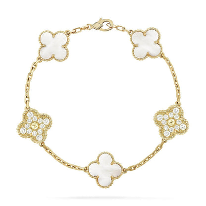 [Noble Jewelry]CLOVER BRACELET 5 MOTIF WHITE MOP DIAMOND