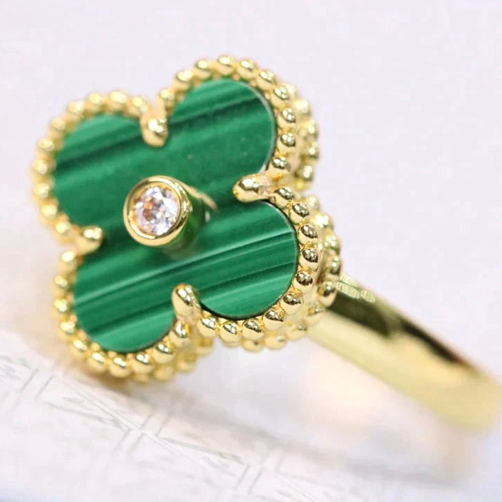 [Edler Schmuck] KLEEBLATT MALACHIT RING GOLD DIAMANT