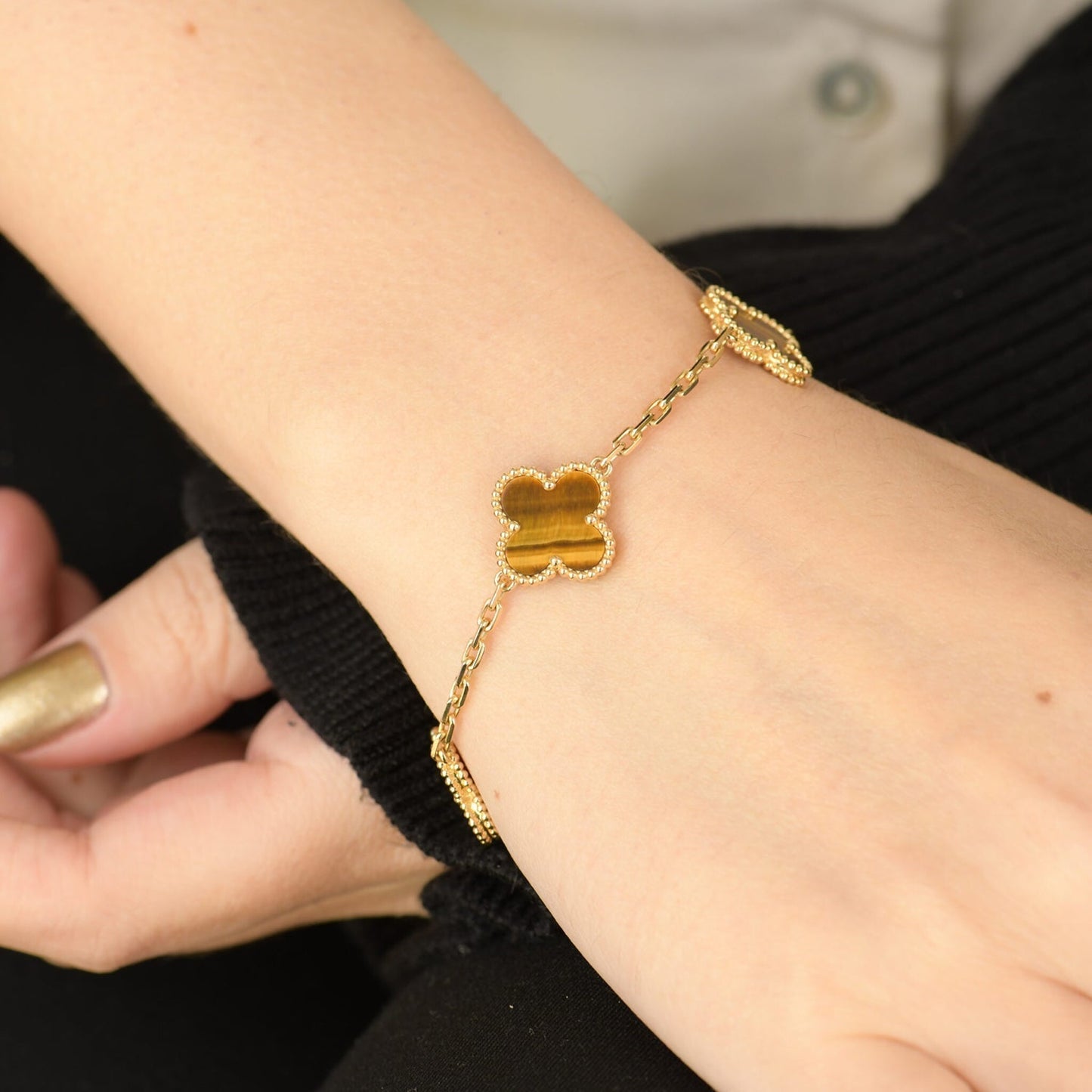 [Noble Jewelry]CLOVER  5 MOTIFS TIGER EYE BRACELET