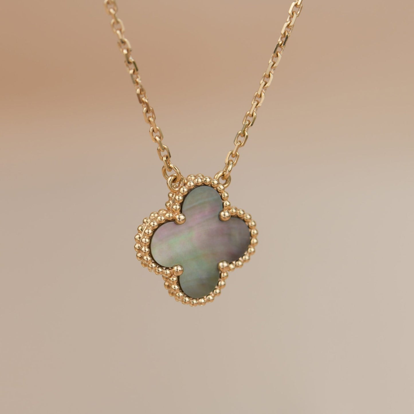 [Noble Jewelry]CLOVER 15MM  GRAY MOTHER OF PEARL NECKLACE