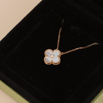 [Noble Jewelry]CLOVER 15MM DIAMOND WHITE FRITILLARIA NECKLACE