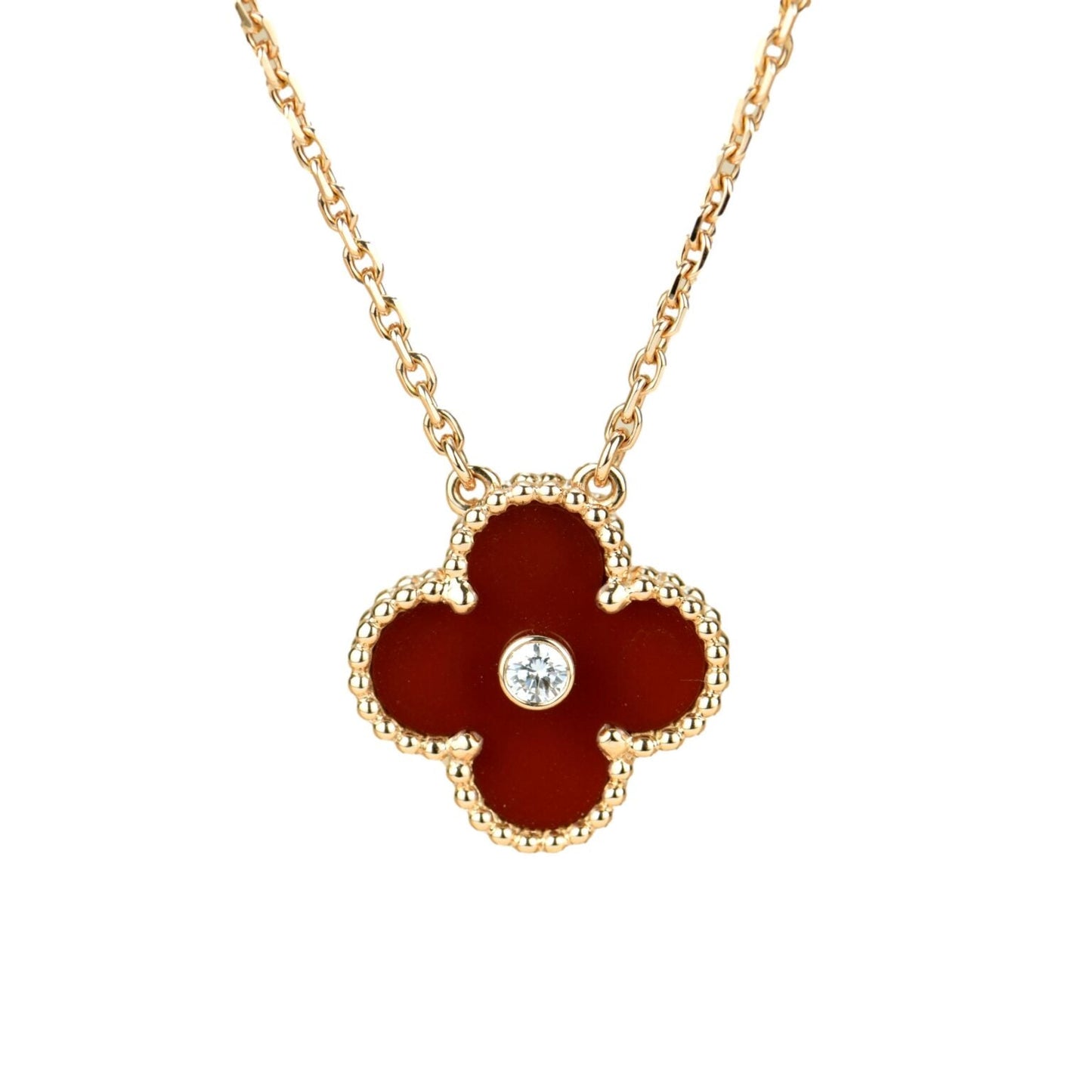 [Noble Jewelry]CLOVER 15MM DIAMOND CARNELIAN NECKLACE