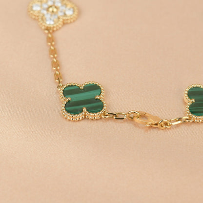 [Noble Jewelry]CLOVER  5 MOTIF MALACHITE DIAMOND BRACELET