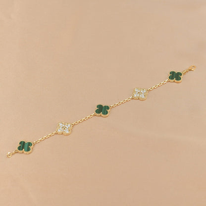 [Noble Jewelry]CLOVER  5 MOTIF MALACHITE DIAMOND BRACELET