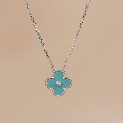 [Noble Jewelry]CLOVER 15MM DIAMOND SVRES PORCELAIN  NECKLACE SILVER